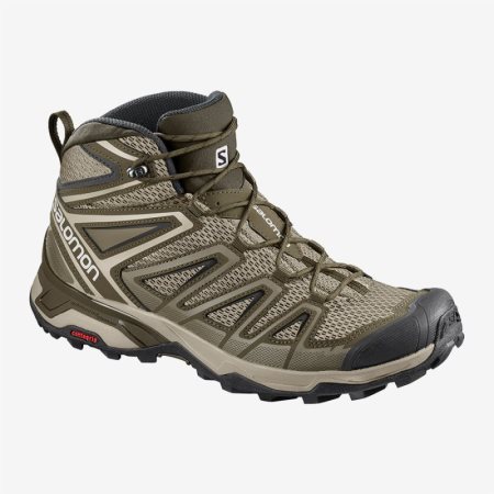 Salomon X ULTRA MID 3 AERO Mens Hiking Boots Olive UK BSMA
